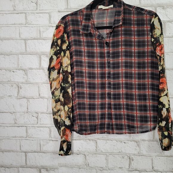 Sans Souci chiffon plaid blouse - Picture 6 of 12